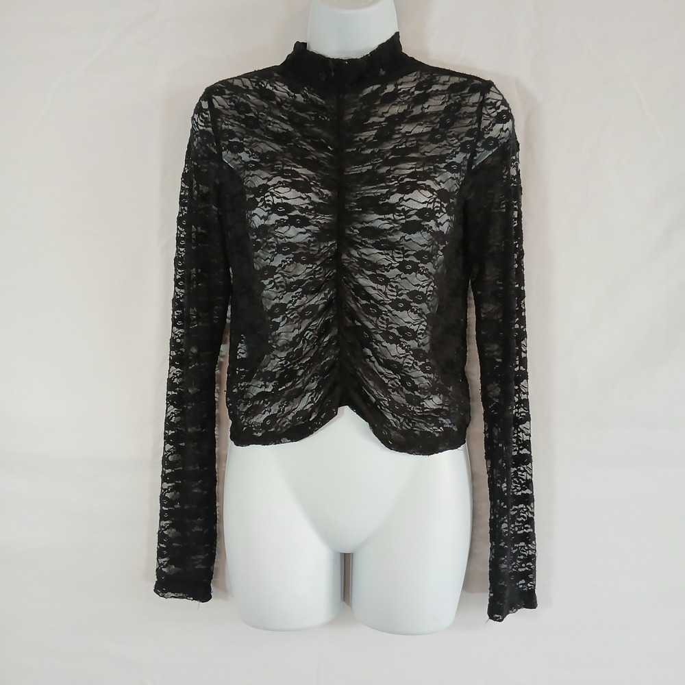 Urban Rose Top Mesh Black Ruching Cropped Sz L Whimsigoth Romantic Feminine